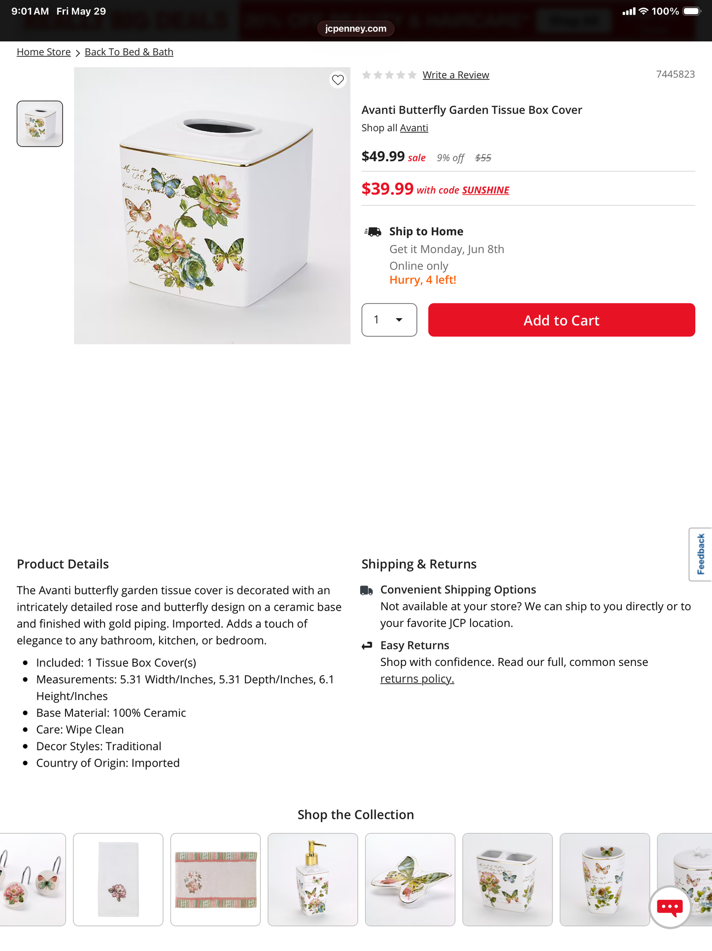 Avanti Butterfly Garden Tissue Box Cover