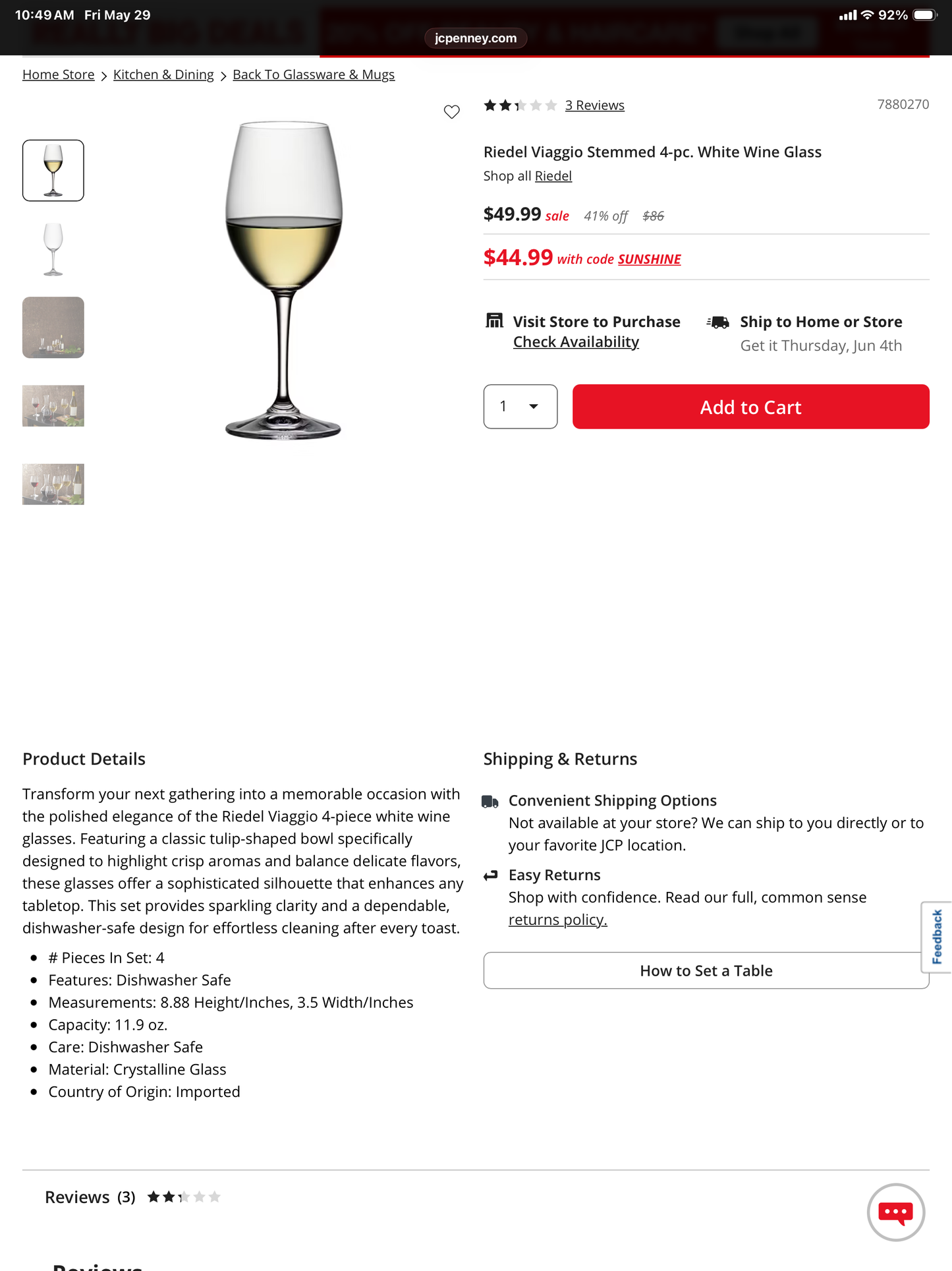 Riedel Viaggio Stemmed 4-pc. White Wine Glass