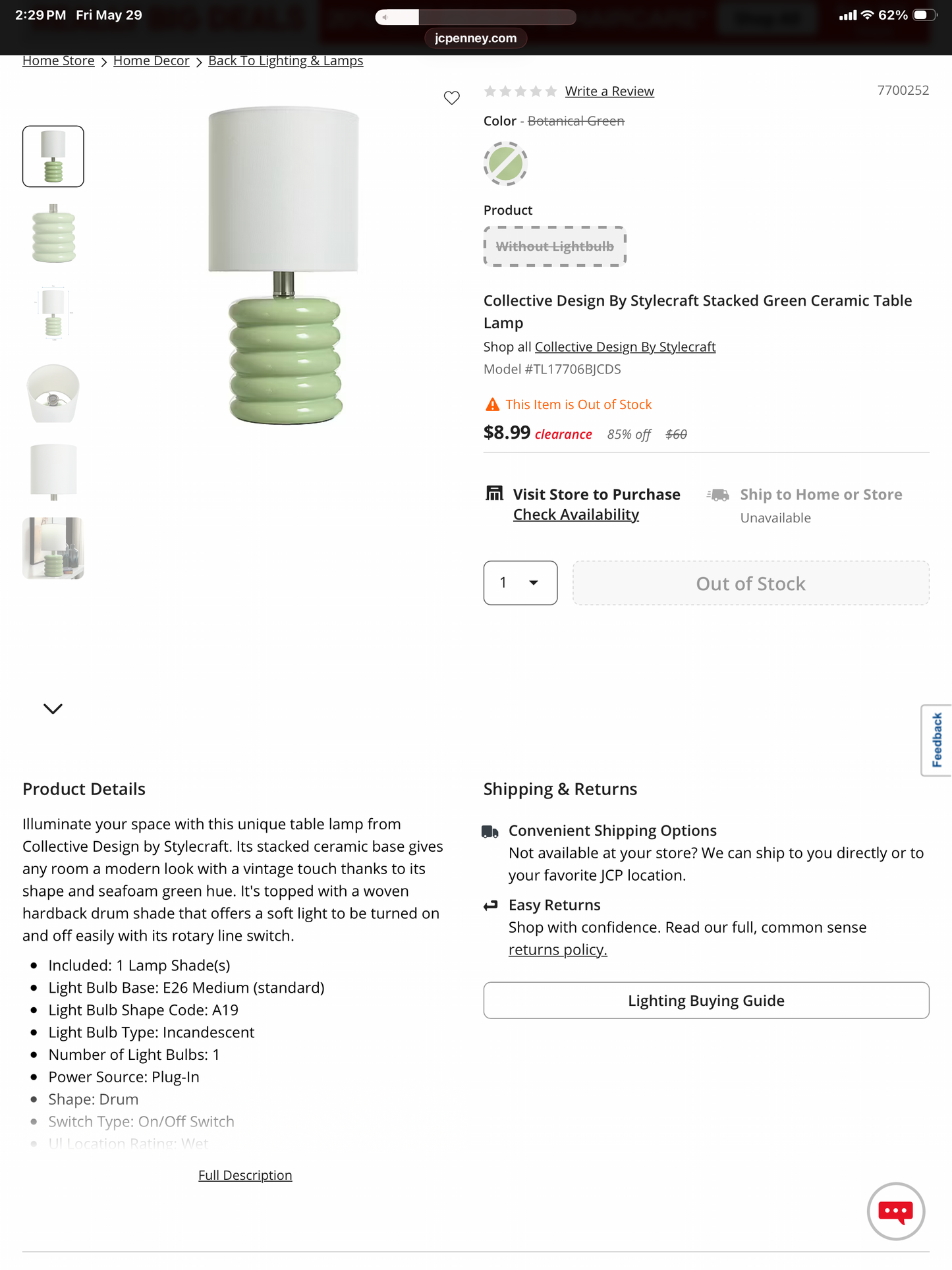 Collective Design By Stylecraft Stacked Green Ceramic Table Lamp - Out of Box