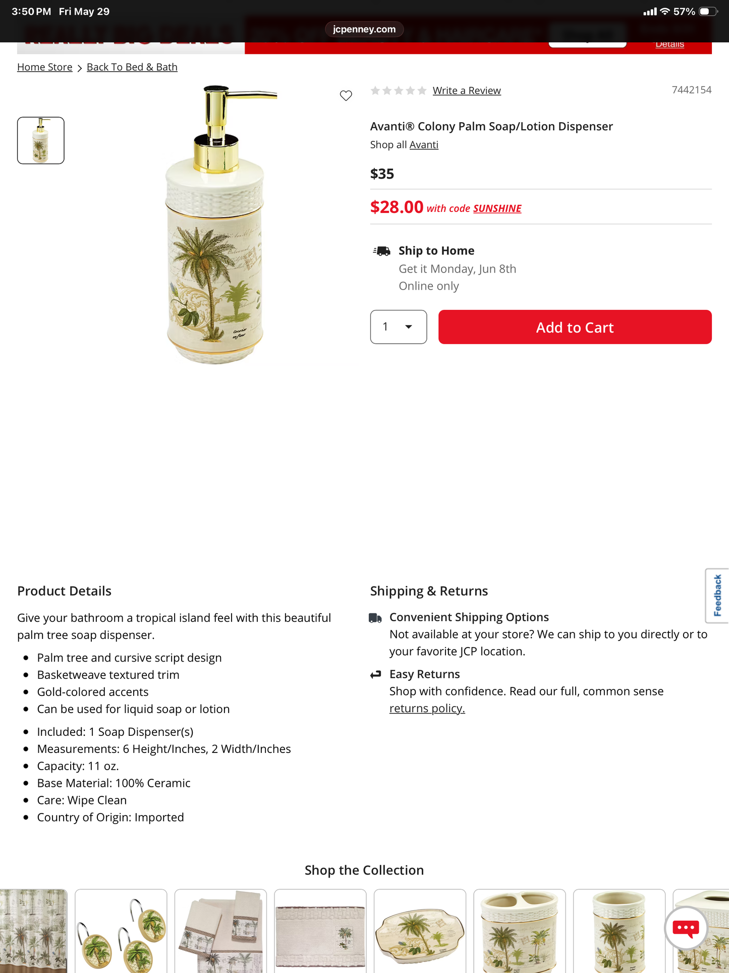 Avanti® Colony Palm Soap/Lotion Dispenser