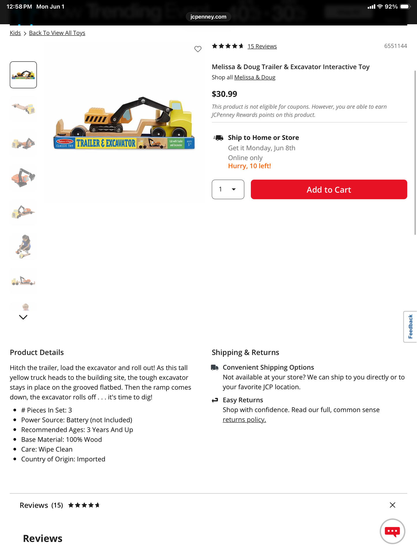 Melissa & Doug Trailer and Excavator Interactive Toy