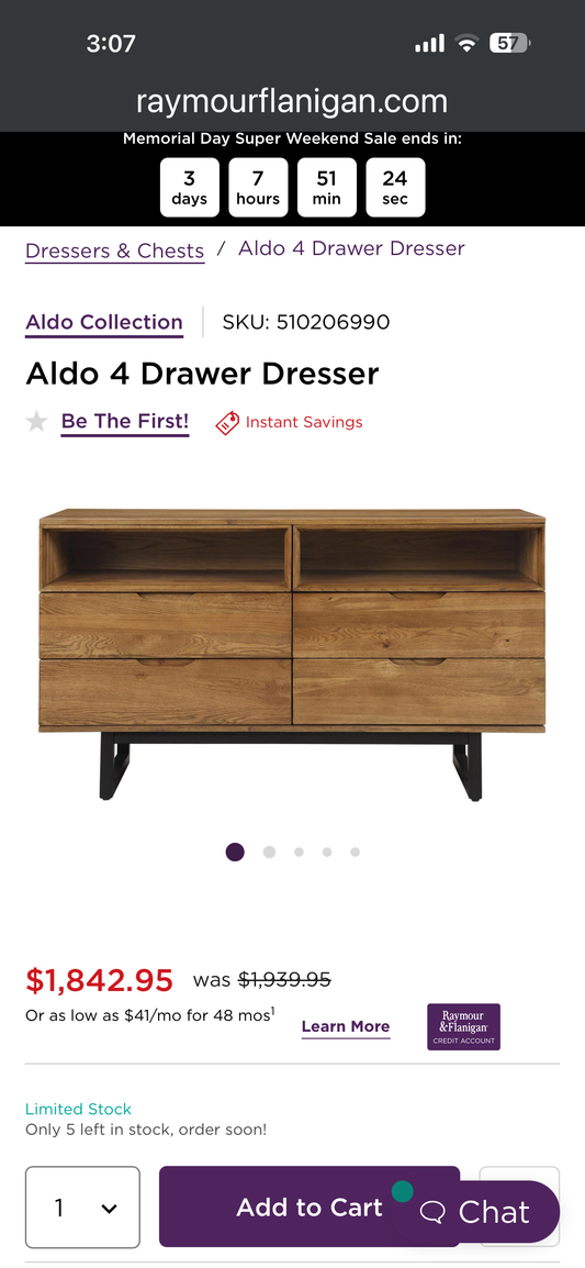 Aldo 4 Drawer Dresser