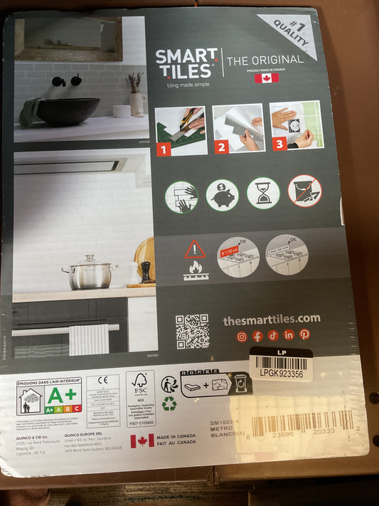 (Clearance)FINAL SALE Smart Tiles 11.56" X 8.38" Self Adhesive 3D Peel and Stick Backsplash Tiles White: Vinyl, Classic Pattern, Peelable