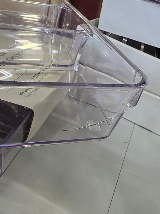 3 Compartment Plastic Organizer - Clear In-Drawer Storage, Contemporary Style, 16"x13" AS-IS