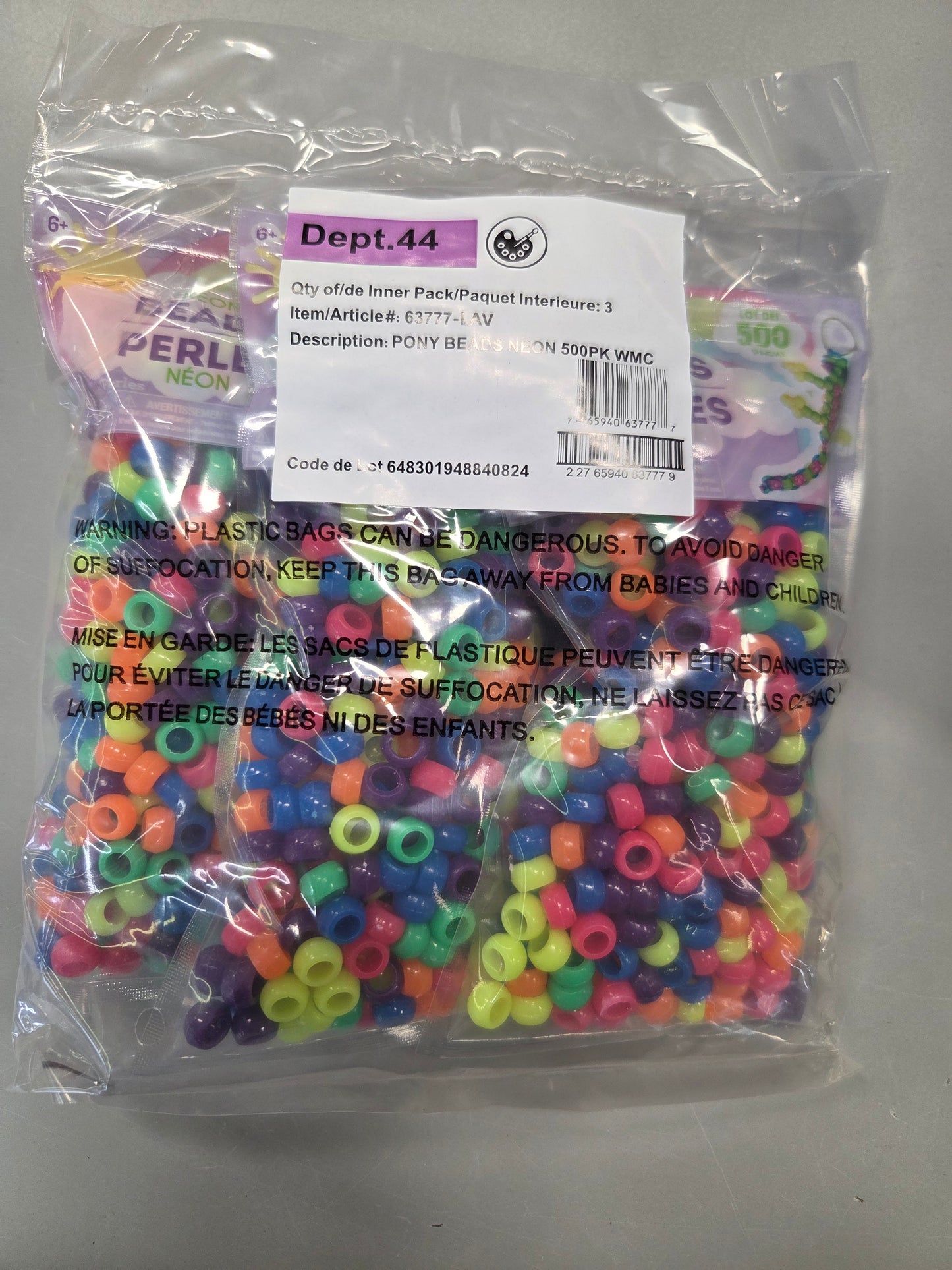 3 packs of Neon beads - 500 per pack (1500 beads total)