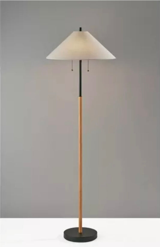 Palmer Floor Lamp Black/Natural - Adesso: Contemporary Standing Lamp with Pull Chain