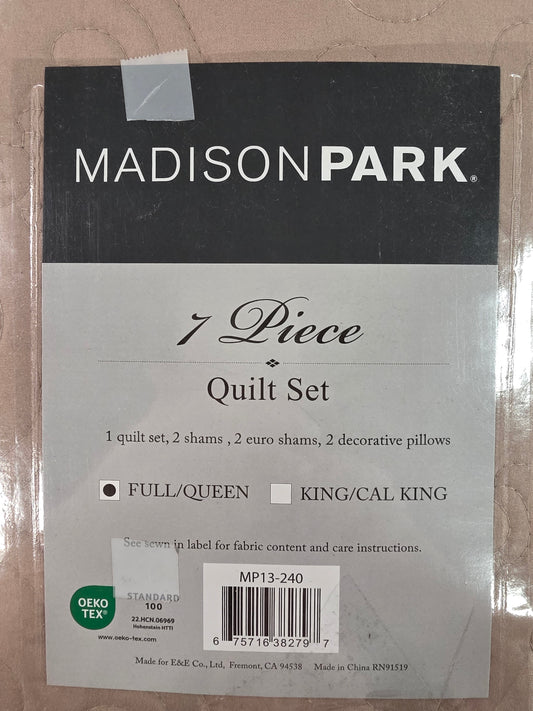 Madison Park Danville F/Q Quilt Set with Euro Shams and Throw Pillows