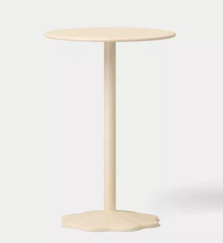 Steel Round Pedestal Accent Patio End Table Cream Color