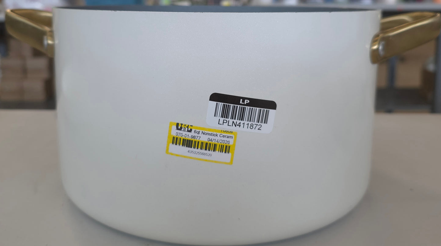 6qt Nonstick Ceramic Coated Aluminum Stock Pot with Champagne Handle Cream - Figmint™