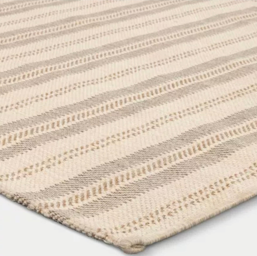 5'x7' Pieced Striped Outdoor Patio Woven Area Rug Tan - Threshold™ designed with Studio McGee PICKUP ONLY
