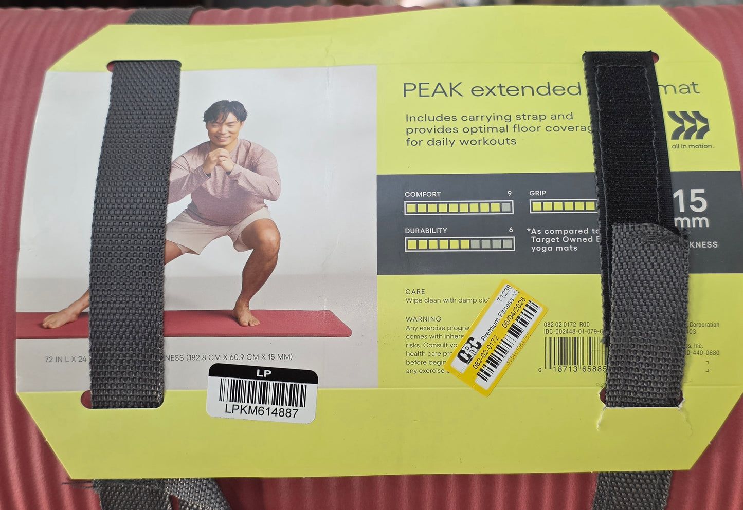 Premium Fitness Yoga Mat 15mm - All In Motion™: Standard Size, Low Tack Grip, Solid Pattern PICKUP ONLY