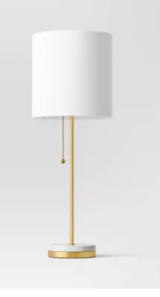 Hayes Marble Base Stick Lamp Brass - Threshold™: ETL Listed, Linen Shade,