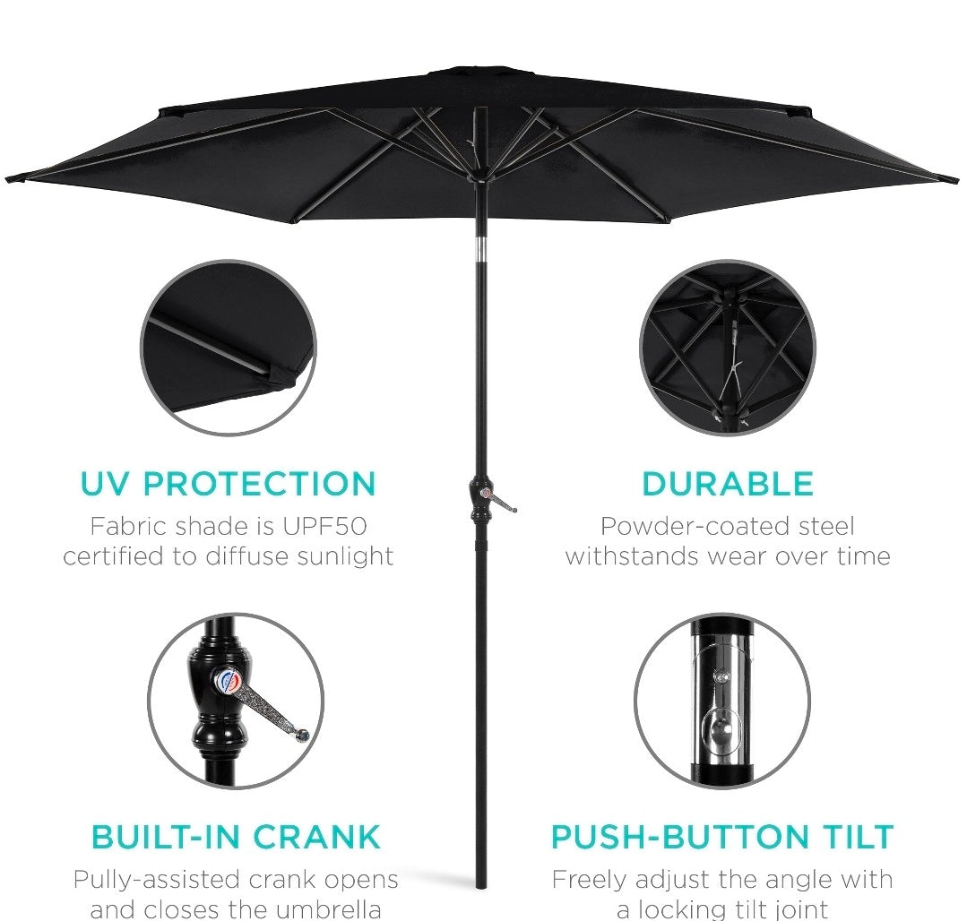 Best Choice Products 10ft Outdoor Steel Market Patio Umbrella w/ Crank, Tilt Push Button, 6 Ribs - Black PICKUP ONLY