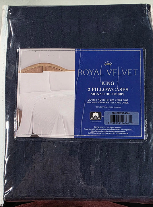 Royal Velvet Dobby Stripe Pillowcase Pair - King / Navy