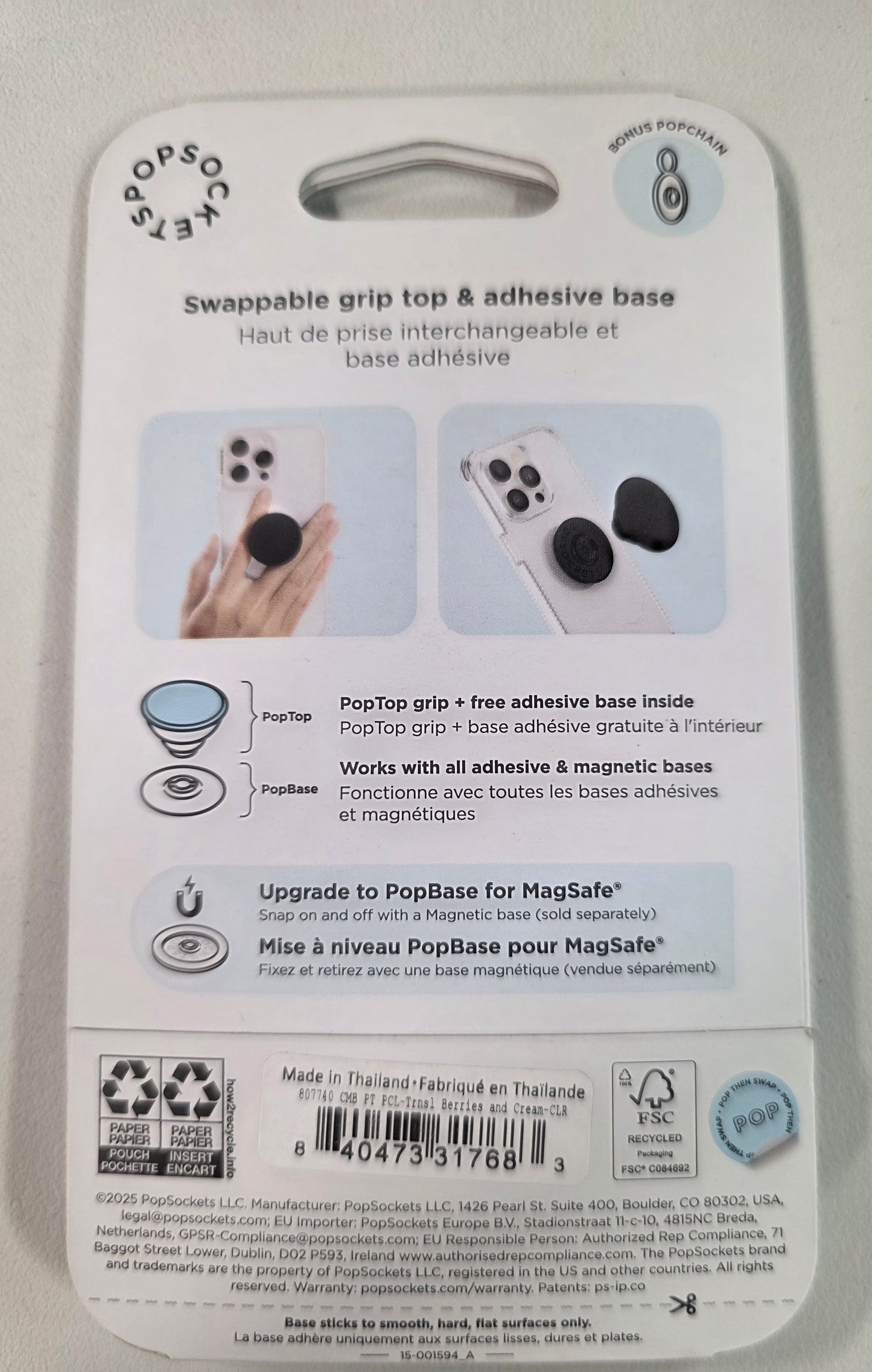 PopSockets PopTop, Phone and Device Grip & Stand- Translucent Berries and Cream