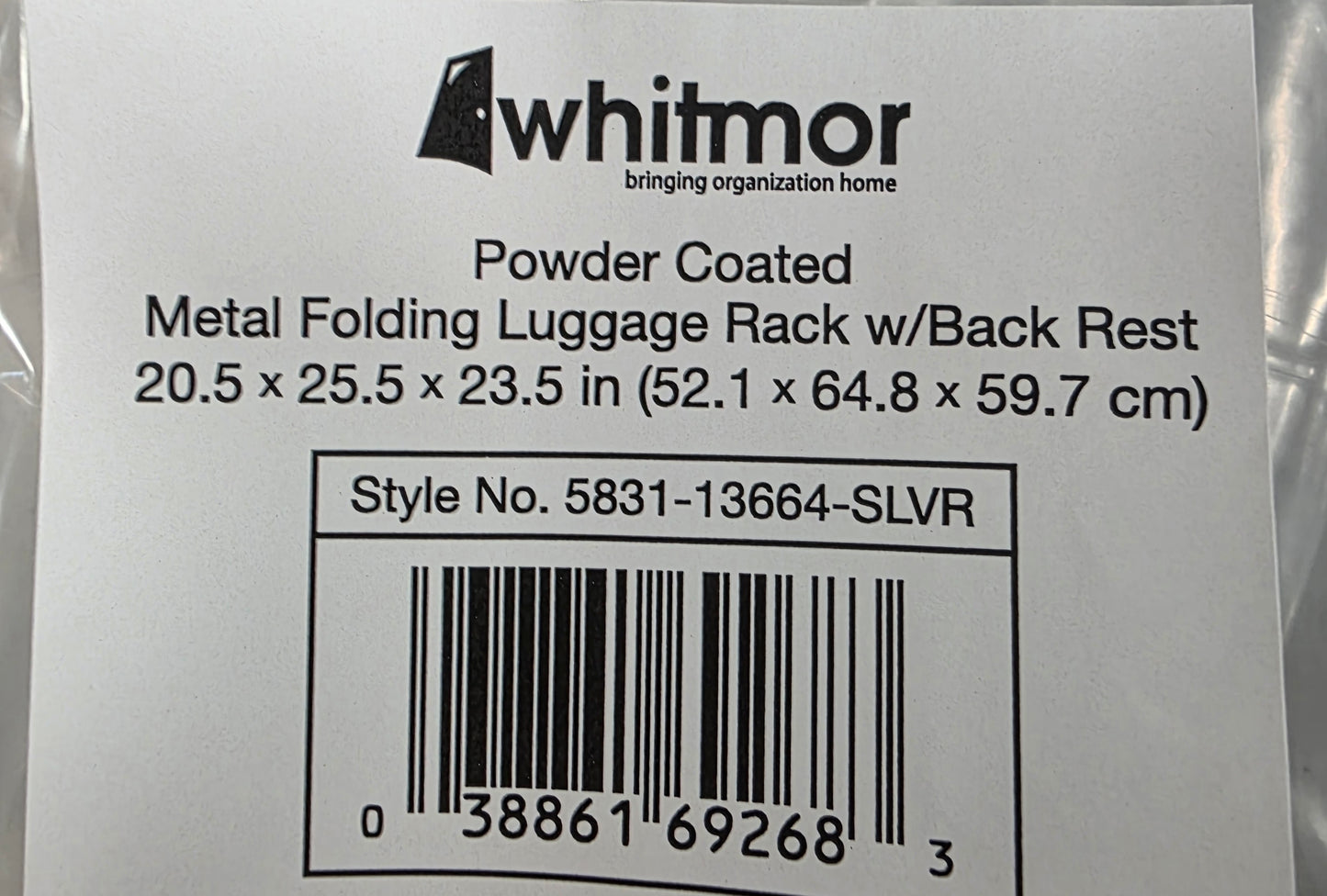Whitmor Powder-Coated Metal Folding Luggage Rack with Backrest in Silver PICKUP ONLY