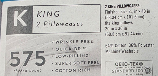 Performance Inside 575tc King Pillowcase set of 2