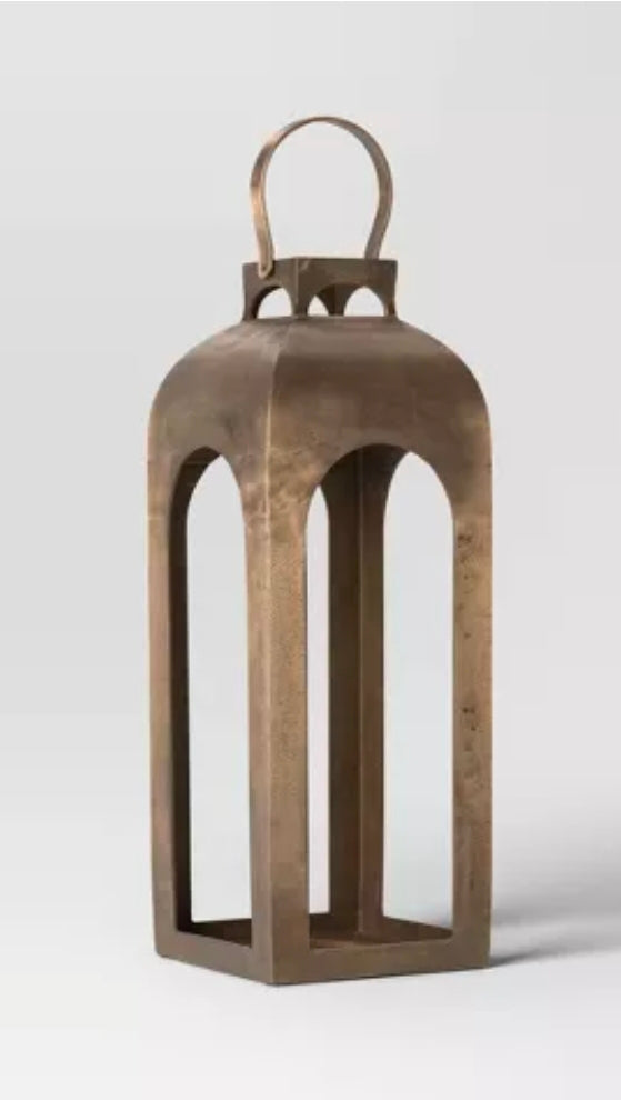 AS-IS. 21.875"x8" Pillar Cast Aluminum Lantern Candle Holder Gold - Handle Broken