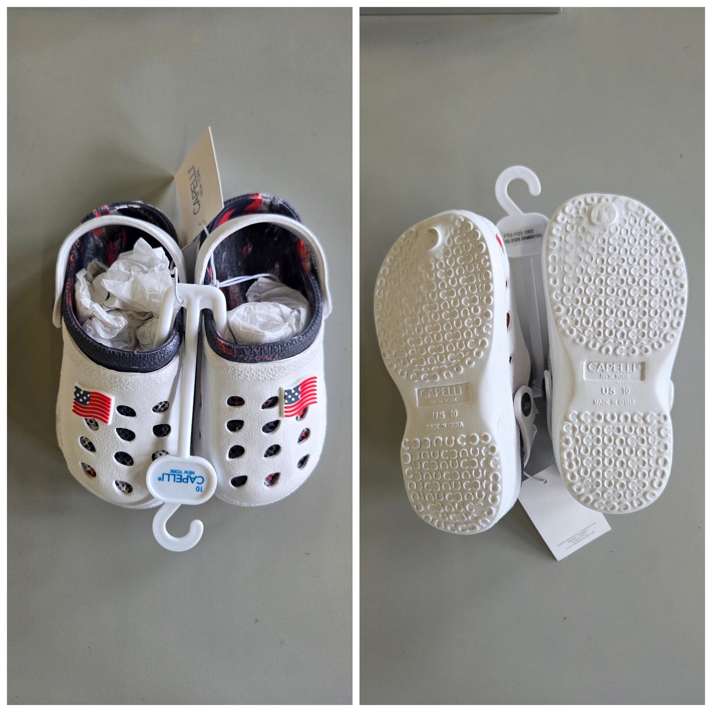 Kids red, white and blue patriotic clogs - SOME MINOR COSMETIC FLAWS