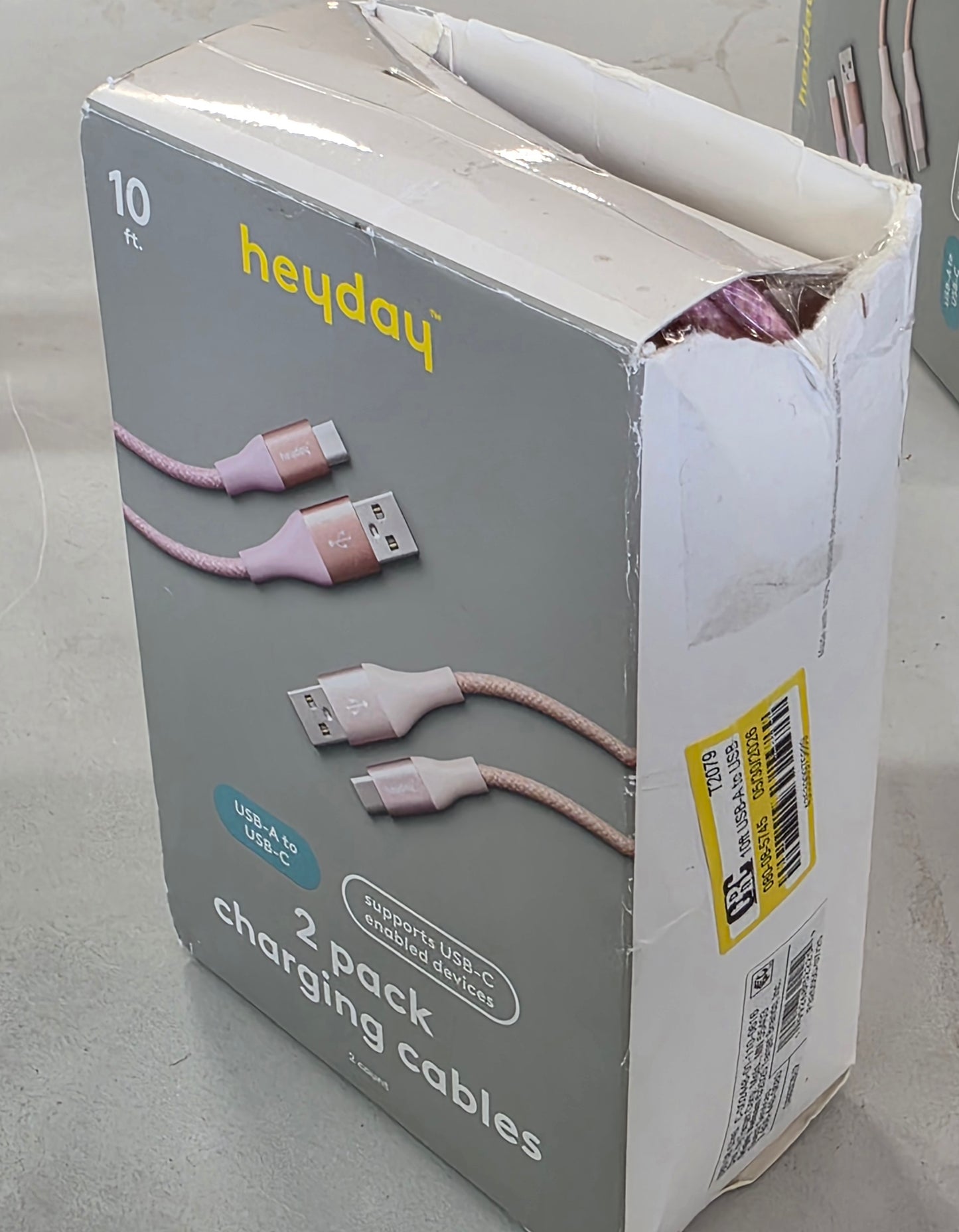 10ft USB-A to USB-C Braided Cable 2pk - heyday™ Bright Lilac & Cosmetic Pink -OPEN BOX