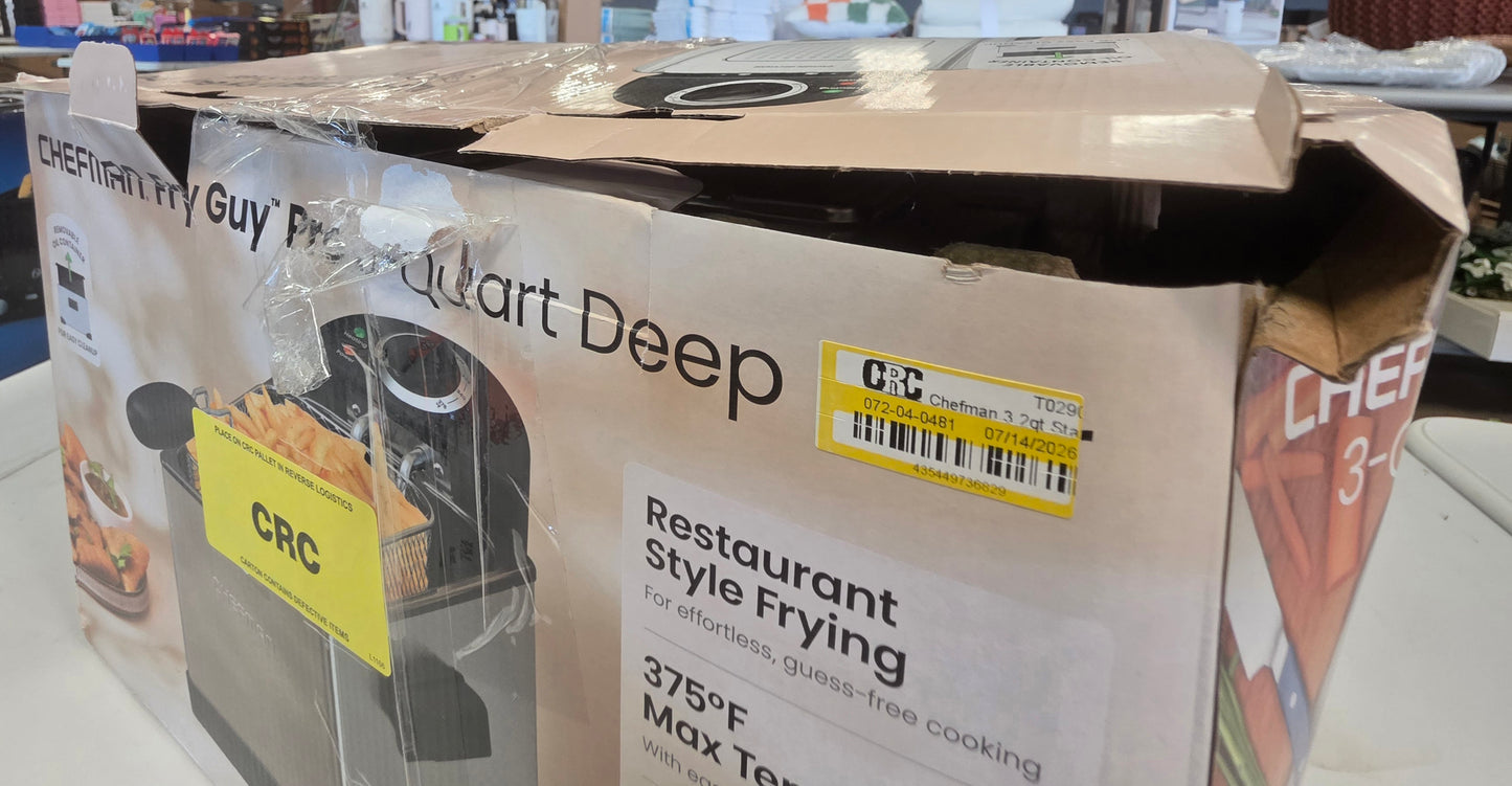 Chefman 3.2qt Stainless Steel Deep Fryer OPEN DAMAGED BOX PICKUP ONLY