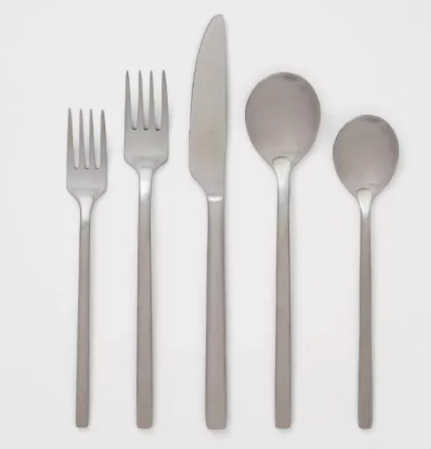 20pc Ashby Flatware Set Silver - Threshold™: Stainless Steel Silverware, Service for 4, Forks Spoons Knives Se