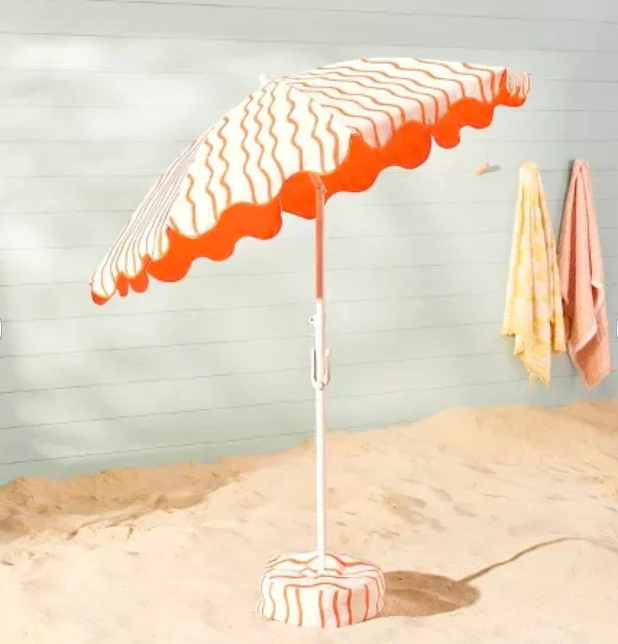 6' Round Striped Beach Umbrella Orange - Room Essentials™ PICKUP ONLY