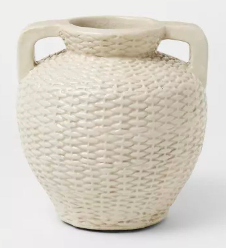 10.5" Small Woven Texture Ceramic Vase Cream - Threshold™ designed with Studio McGee