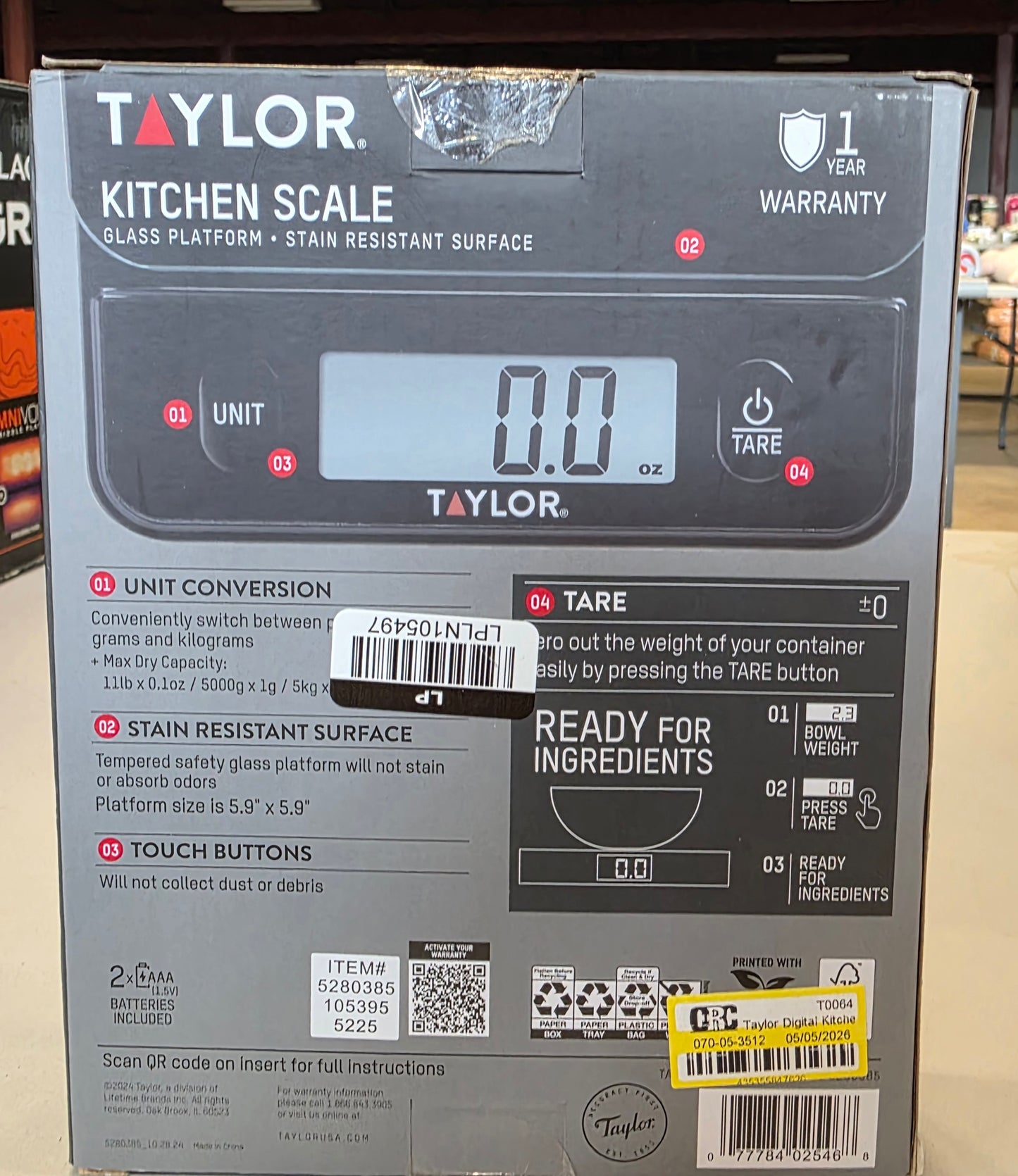 Taylor Digital Kitchen Glass Top 11lb Food Scale Black