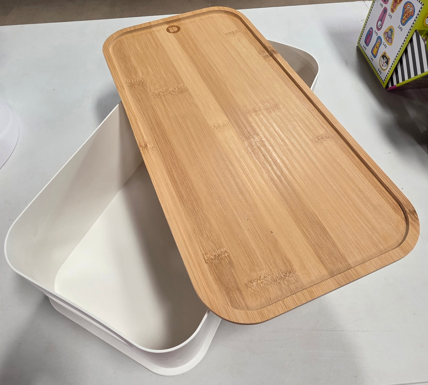 iDesign Plastic Storage Bin with Wood Lid