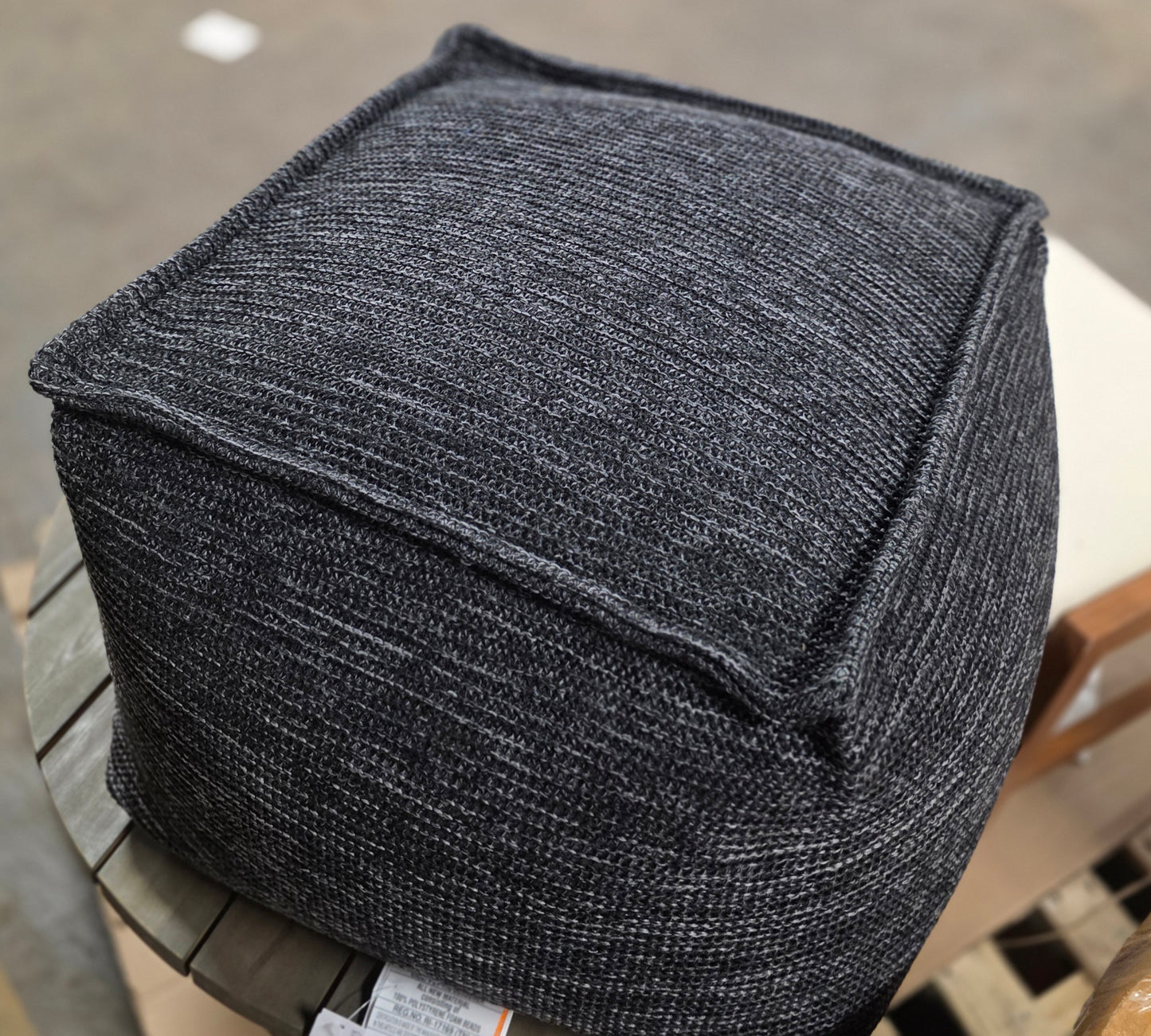 15"x20" Faux Natural Knit Patio Pouf Black/Gray - Threshold™
