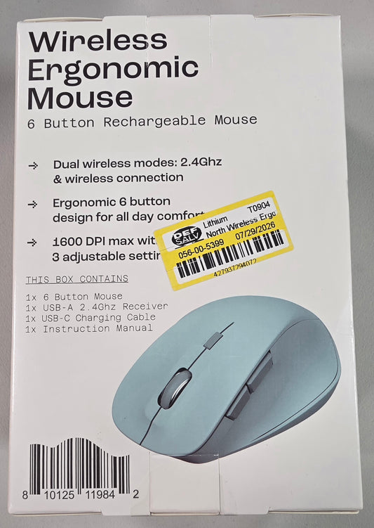 North Wireless Ergonomic 6 Button Mouse - Sky Blue: Rechargeable