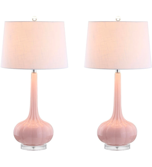 28.5" Bette Glass Teardrop Lamp Set of 2: JONATHAN Y, White Drum Shade