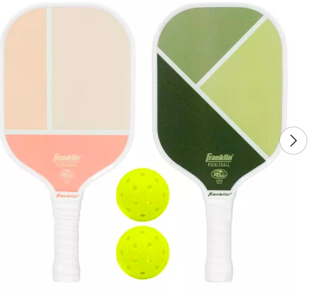 Franklin Sports 2 Player Poly Pro Pickleball Set with Balls - Pink/Green: Medium Flex, 4-1/4" Grip
