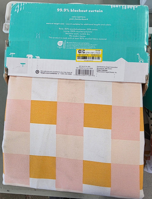 Blackout Curtain 42"W x 84"L Checkered Blackout Window Curtain Panel