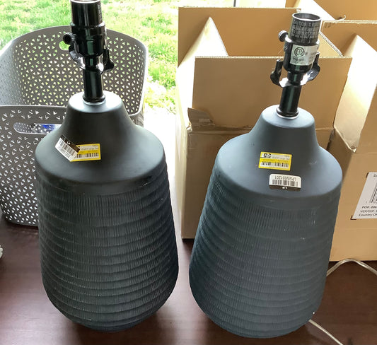 (CLEARANCE) 19"x8.5" Large Textured Ceramic Lamp Base Black-SHADE NOT INCLUDED