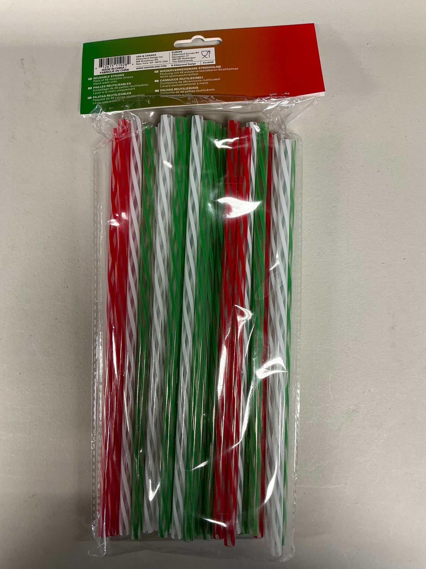 Kikkerland - Reusable Straws, 48 - 11” Straws (Red, White & Green)