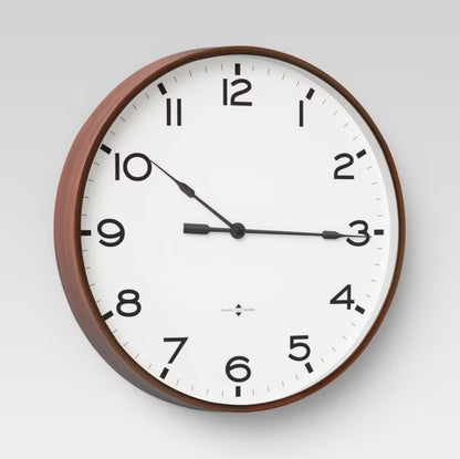 16" Thin Frame Wall Clock Red/Brown - Threshold™: Elegant Indoor Timepiece, Bold Numerals - Open Box/Minor Cosmetic Damage (see pictures) - FOR PICKUP ONLY