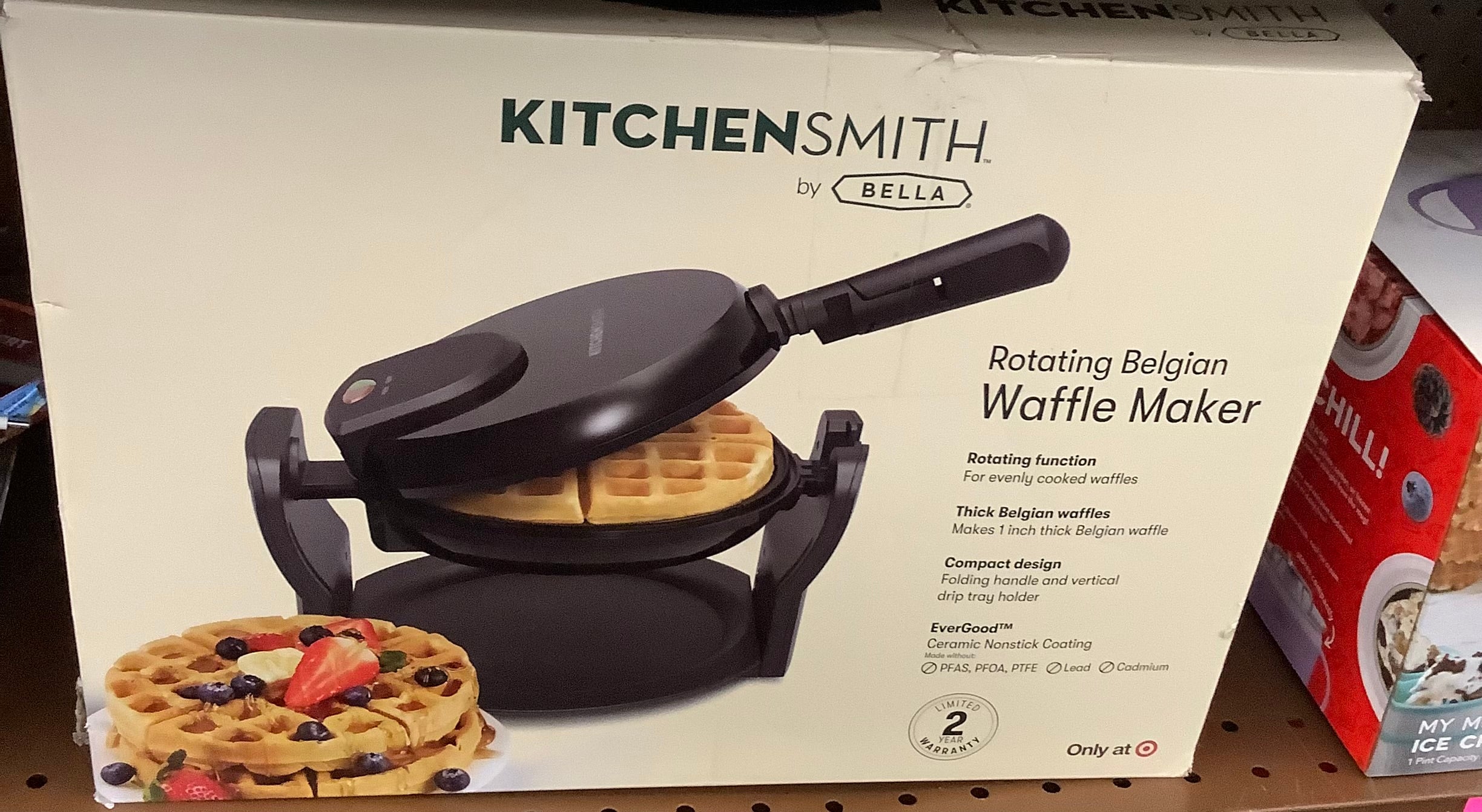 KitchenSmith Nonstick Waffle Maker Black: Aluminum, 180° Rotating, Fol ...