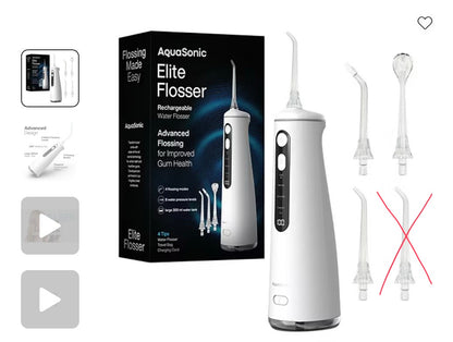 THRIFTY 70 - Aquasonic Elite Rechargeable Water Flosser, 3 Attachments (sealed in individual bags, see picture) - Open Box - USED (See Pictures)- FINAL SALE- NO RETURNS - AS IS