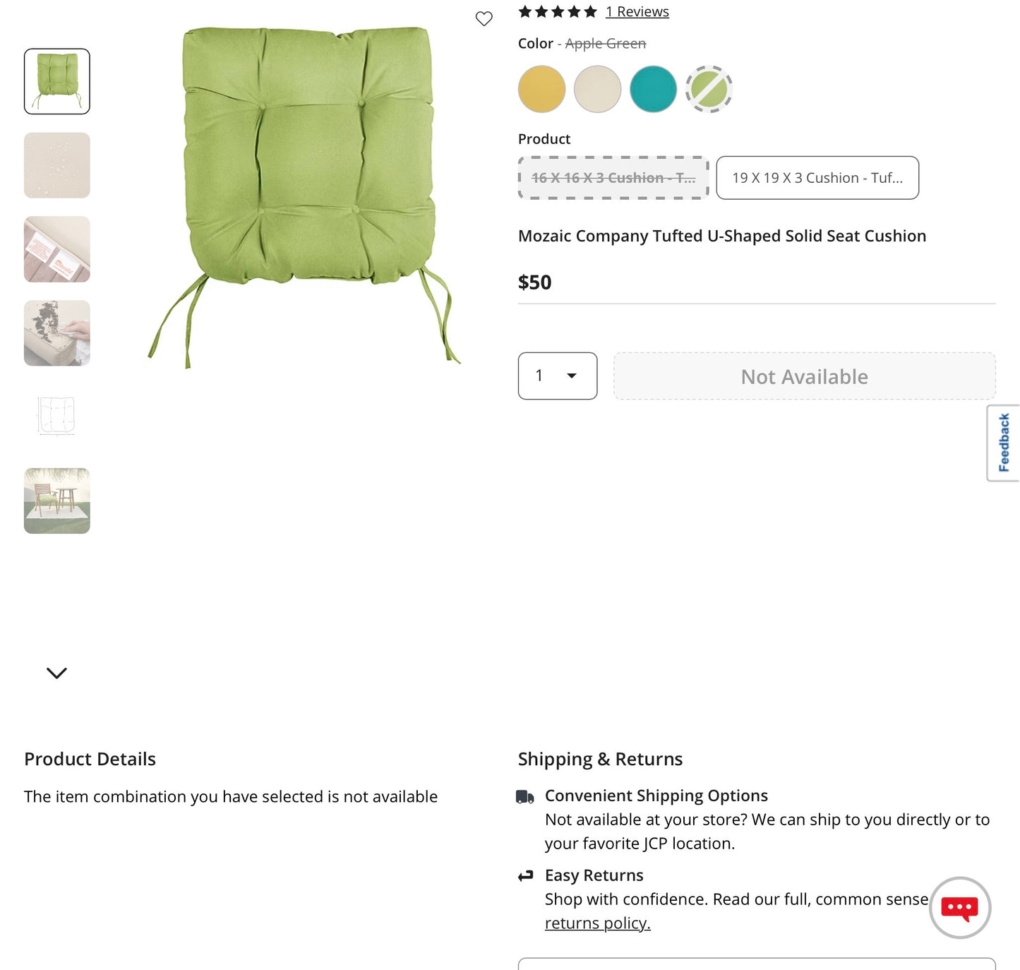 Mozaic Company Tufted U-Shaped Solid Seat Cushion (19”x19”x3”)