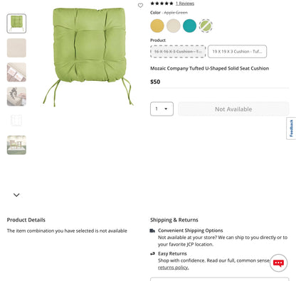 Mozaic Company Tufted U-Shaped Solid Seat Cushion (19”x19”x3”)