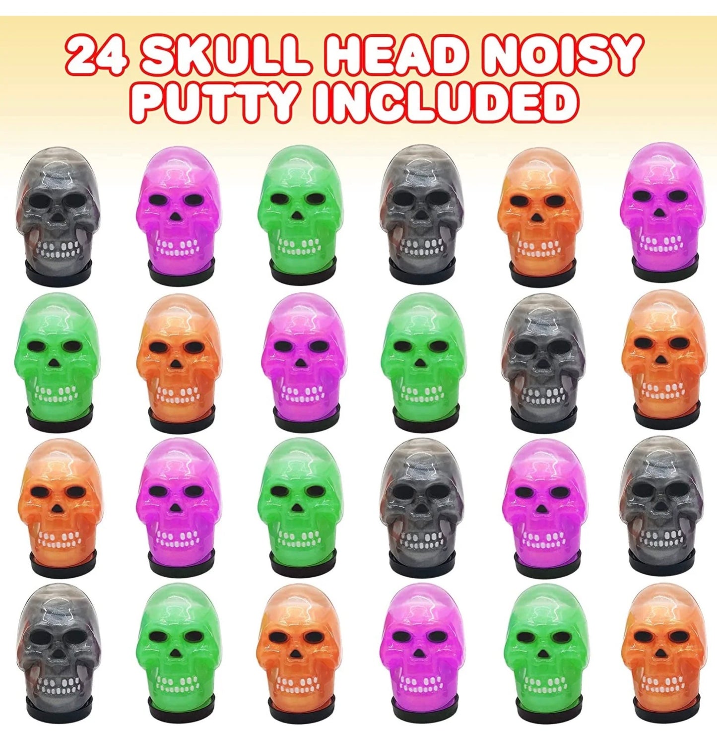 Skull Head Noisy Putty Halloween Toys, Set of 24
