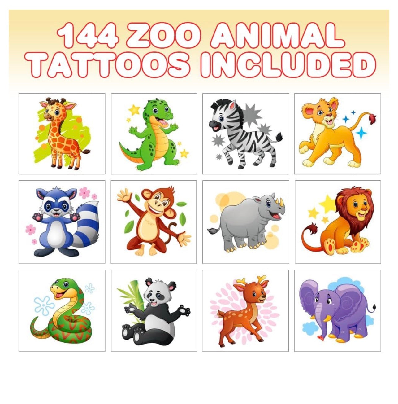 Temporary Tattoos - Bulk Pack of 144 Tattoos in each Assorted Design, Non-Toxic 2" Tats