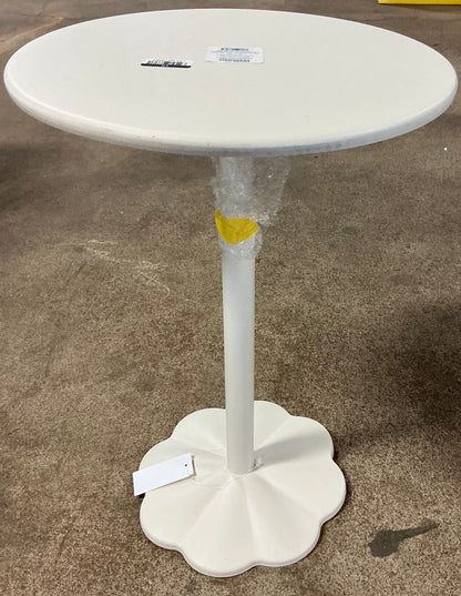 THRIFTY 70 - Steel Round Pedestal Accent Patio End Table - Cream - Open Box - BASE IS UNSTABLE/WOBBLY Not Recommended for Placing Beverages or Fragile Items On Top (See Pictures)- FINAL SALE- NO RETURNS - AS IS - FOR PICKUP ONLY