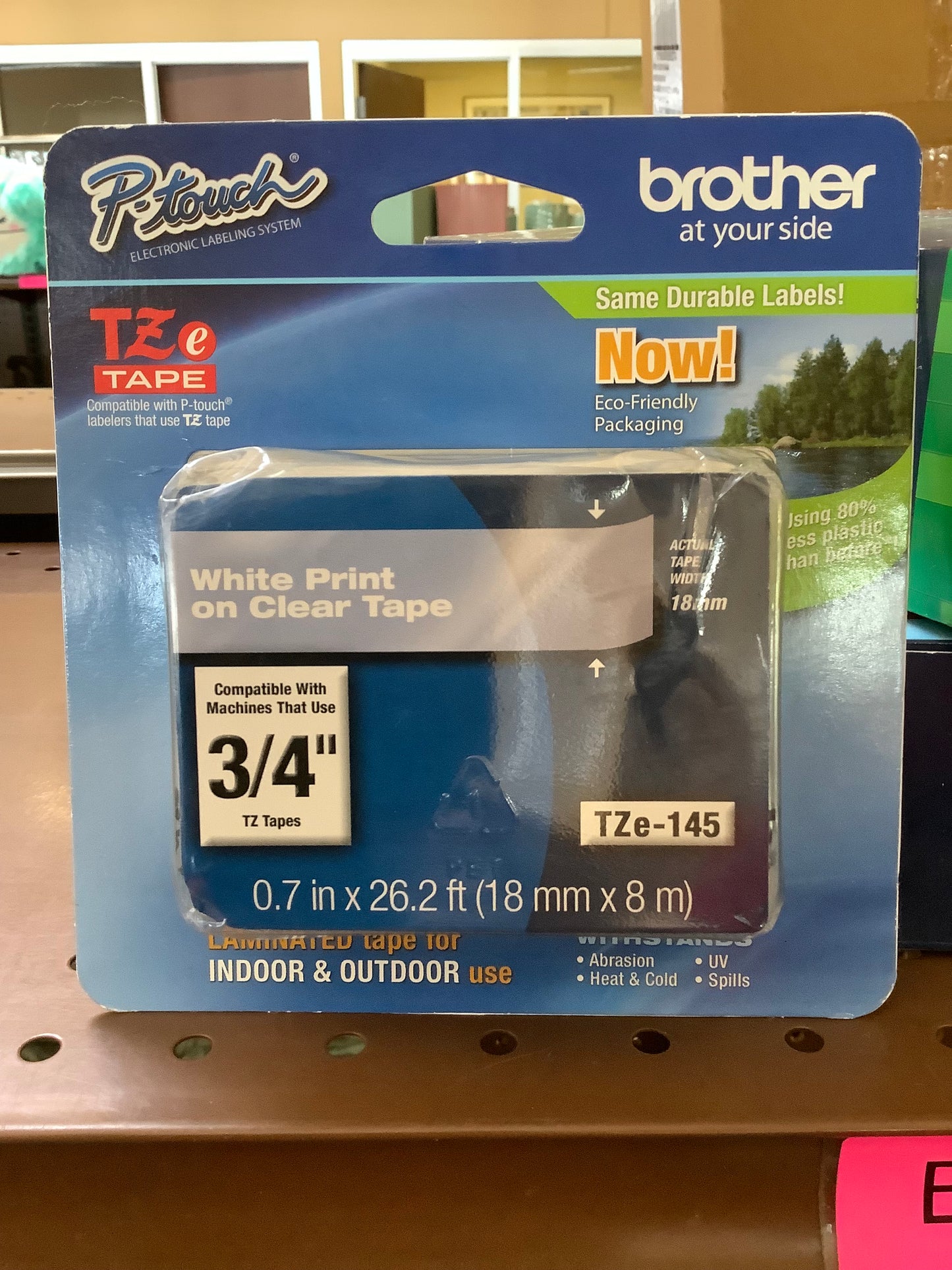 Brother TZe-345
White-On-Black Tape,
0.75" x 26.2'