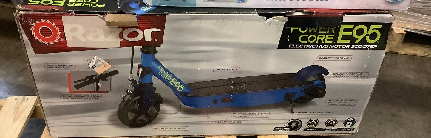 Razor E95 Electric Scooter - Blue: Steel Frame, 10 mph Max Speed, 120 lb Capacity