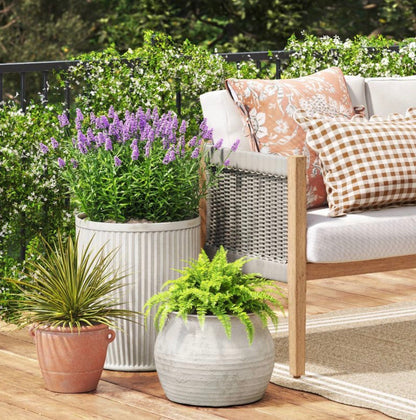Weathered Ribbed Composite Indoor Outdoor Planter Pot - Off White - May Have Minor Cosmetic Damage (see pictures) - FOR PICKUP ONLY