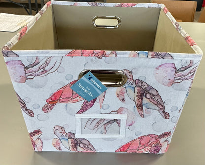 Whitmor - Sea Turtle Print - Large Storage Canvas Bin Tote