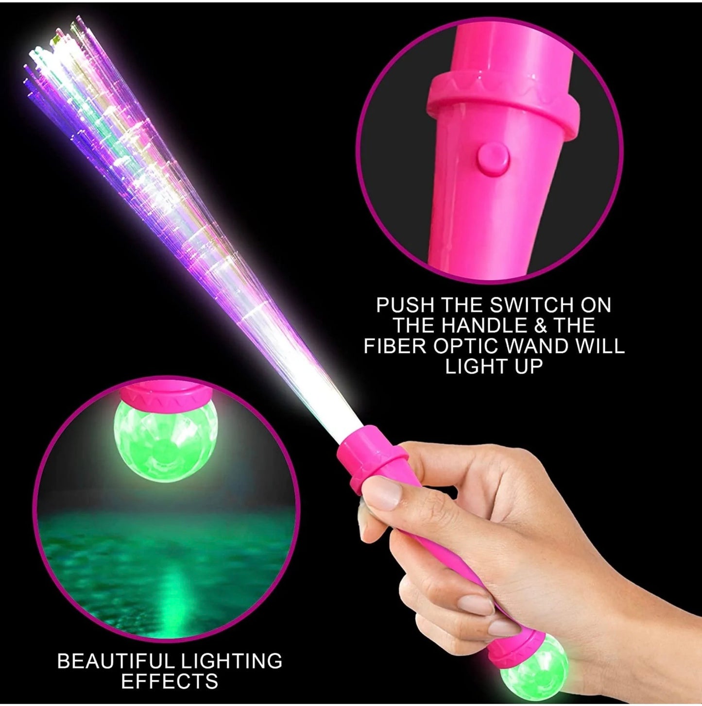 Flashing Magic Ball Fiber Optic Wand, Set of 2, Light Up Pink and Blue LED (Batteries Included)